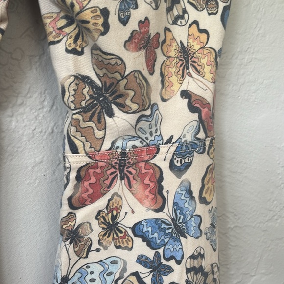 Free People Just Float On Butterfly Print flare leg raw hem denim Pants 32 - Picture 9 of 13